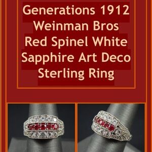 Generations 1912 Red Spinel & White Sapphire Sterling Art Deco Ring Size 9